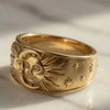 Vintage Court Style Gold Plated Engraved Sun Ring