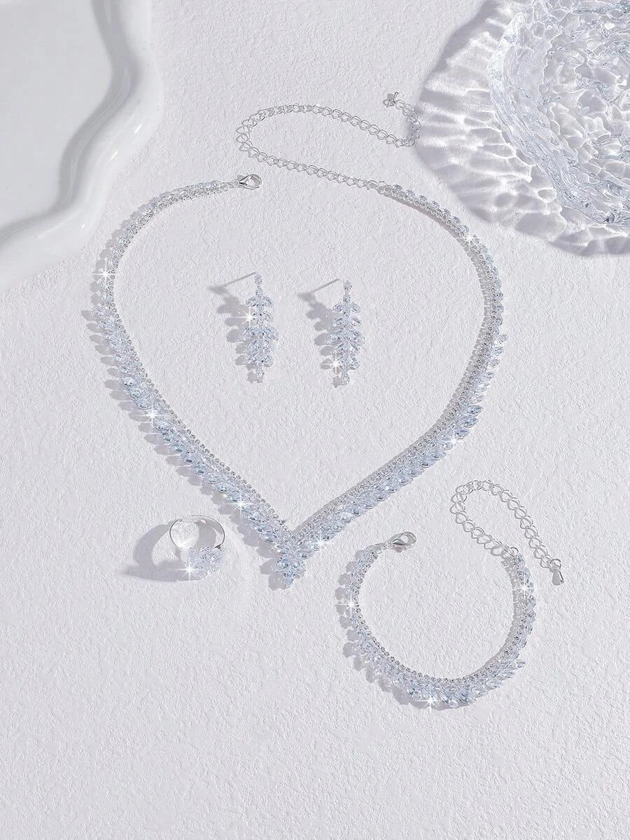 Bridal Rhinestone V-Shaped Jewelry Set