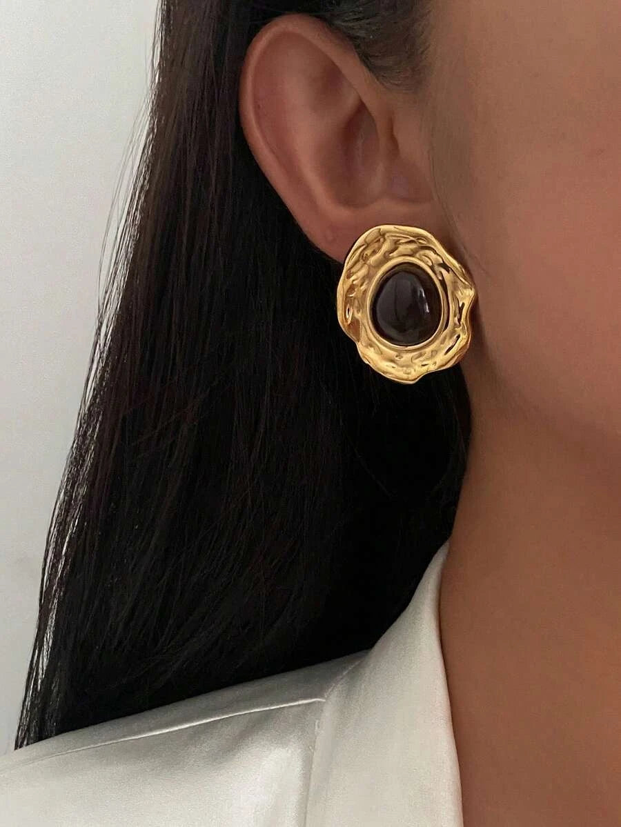 Vintage French Asymmetrical Geometric Gemstone Stud Earrings