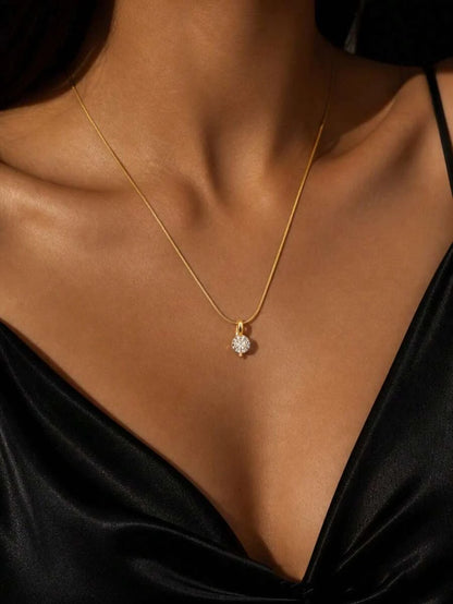 Minimalist Stainless Steel Glass Flower Pendant Necklace