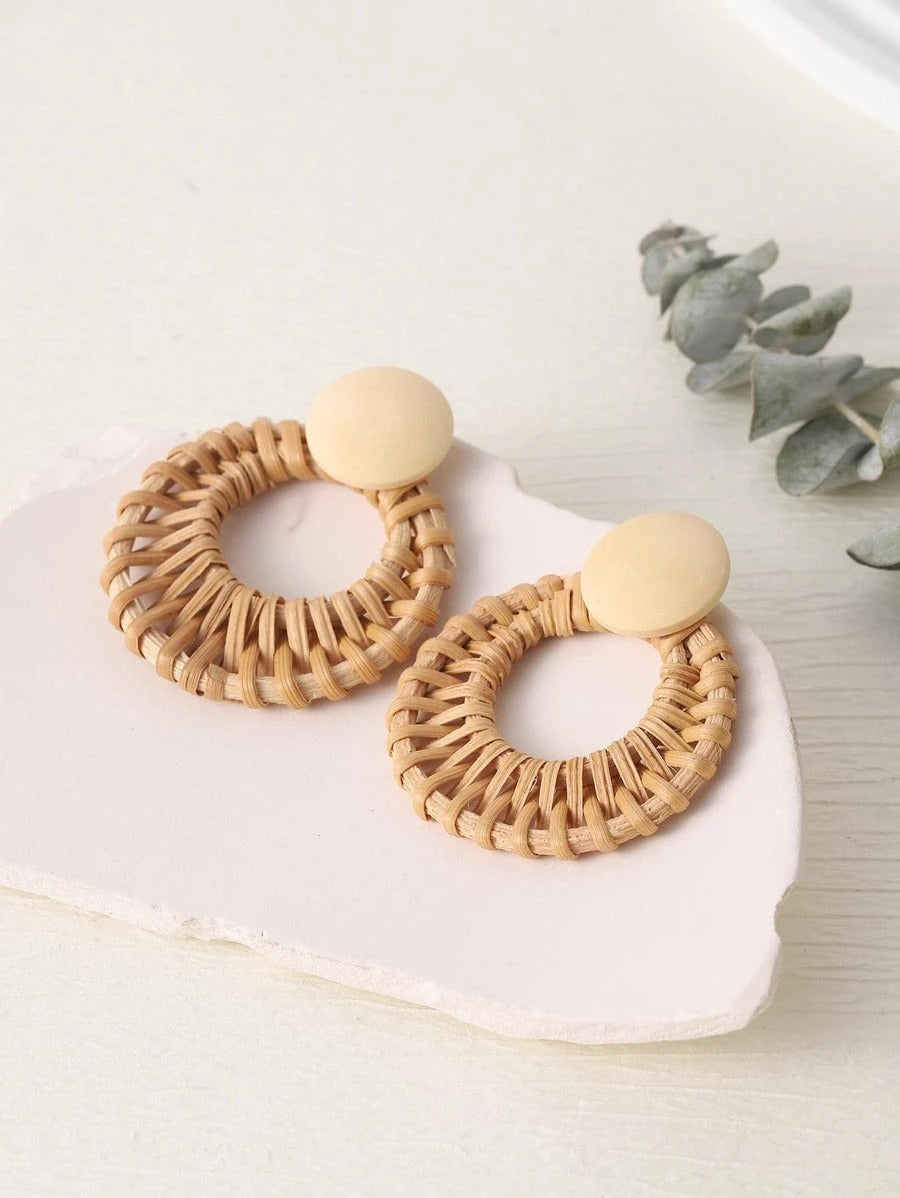 Handmade Woven Rattan Circle Earrings
