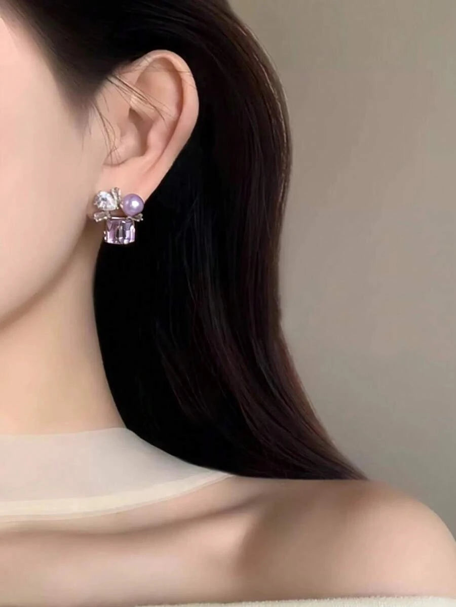 French Faux Pearl Glass Stud Earrings