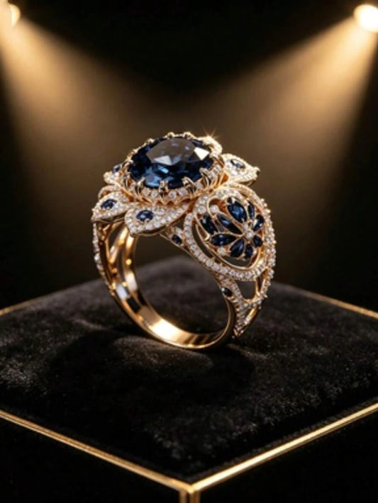 Vintage Floral Sapphire Statement Ring