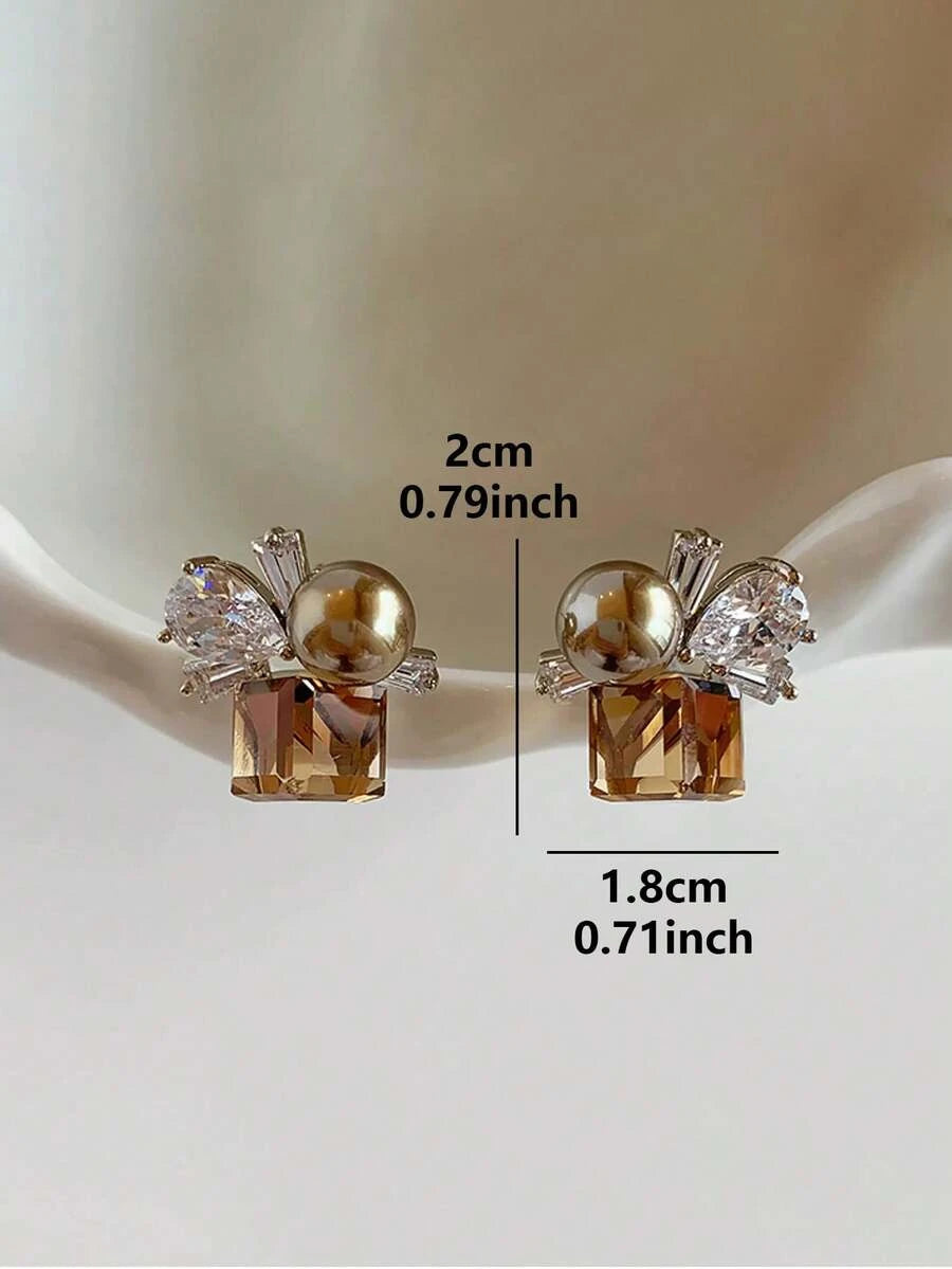 French Faux Pearl Glass Stud Earrings