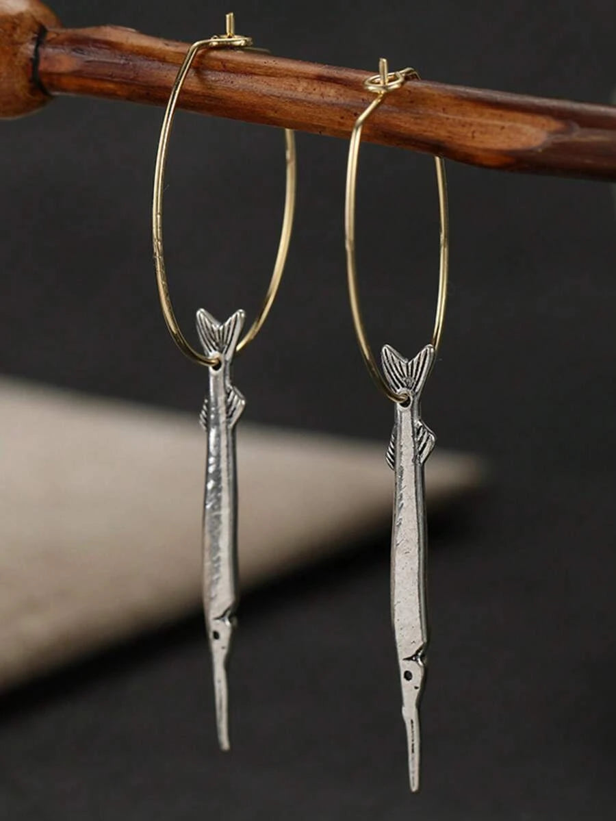 Vintage Dual-Tone Fish Pendant Earrings