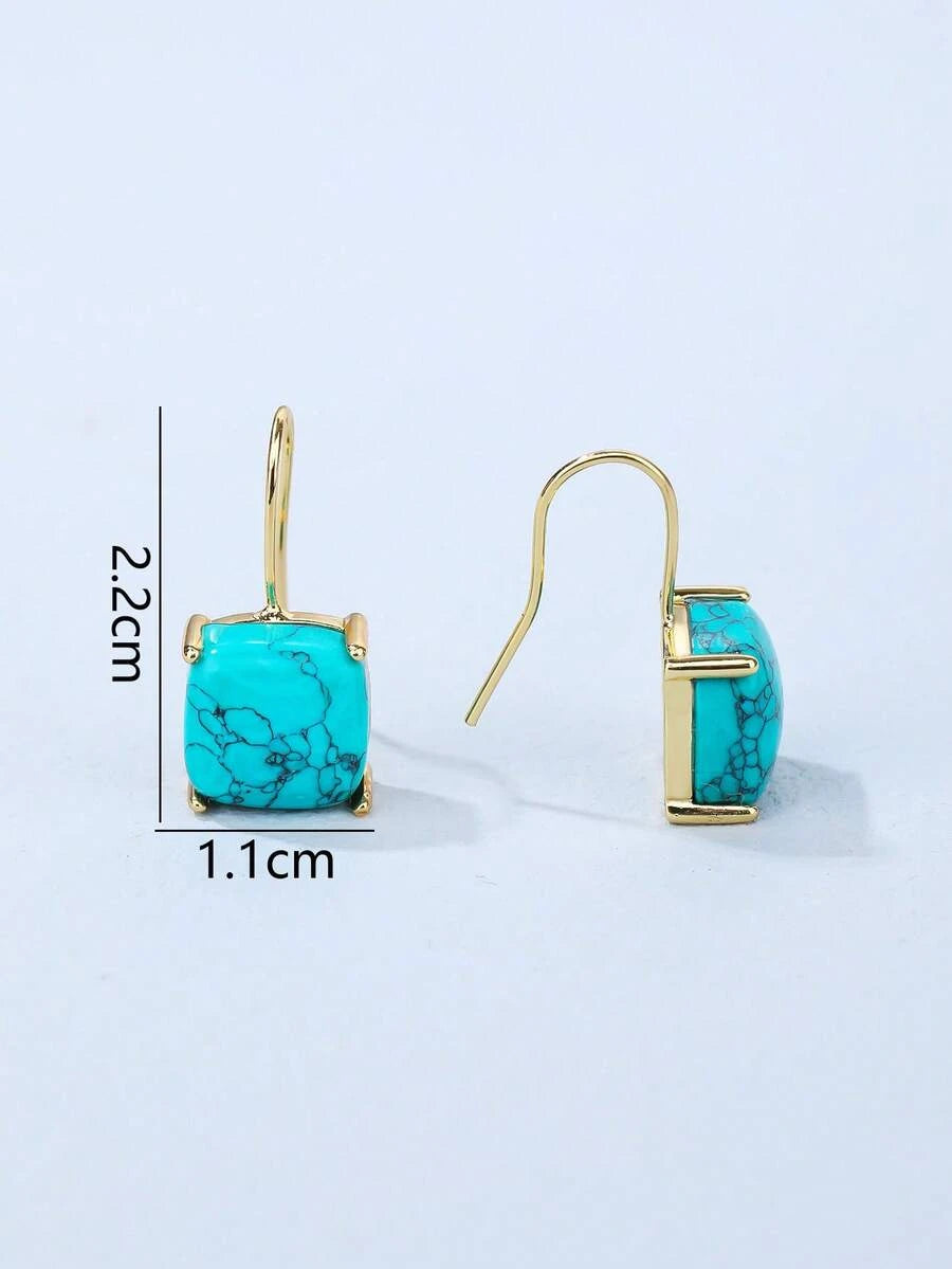 Square Synthetic Turquoise Stud Earrings