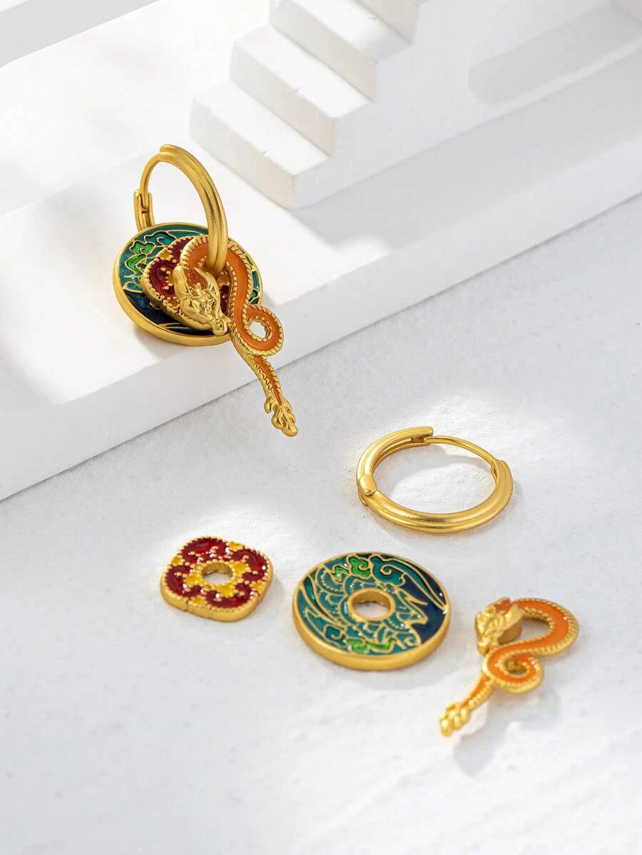 Colorful Enamel Geometric Hoop Earrings