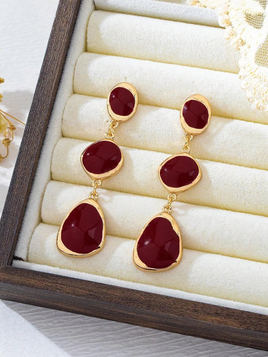 French Vintage Enamel Asymmetrical Geometric Drop Earrings