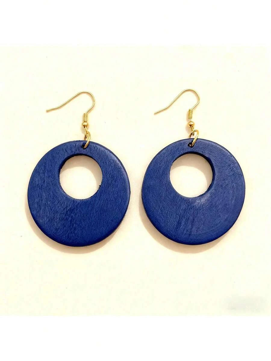 Vintage Wooden Hollow Round Earrings