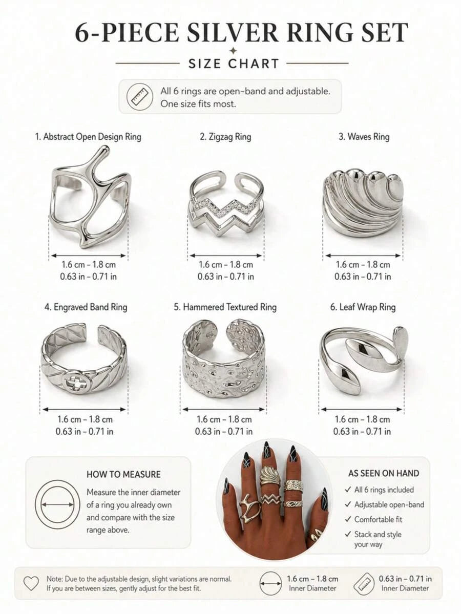 Stainless Steel Geometric Open Ring Set