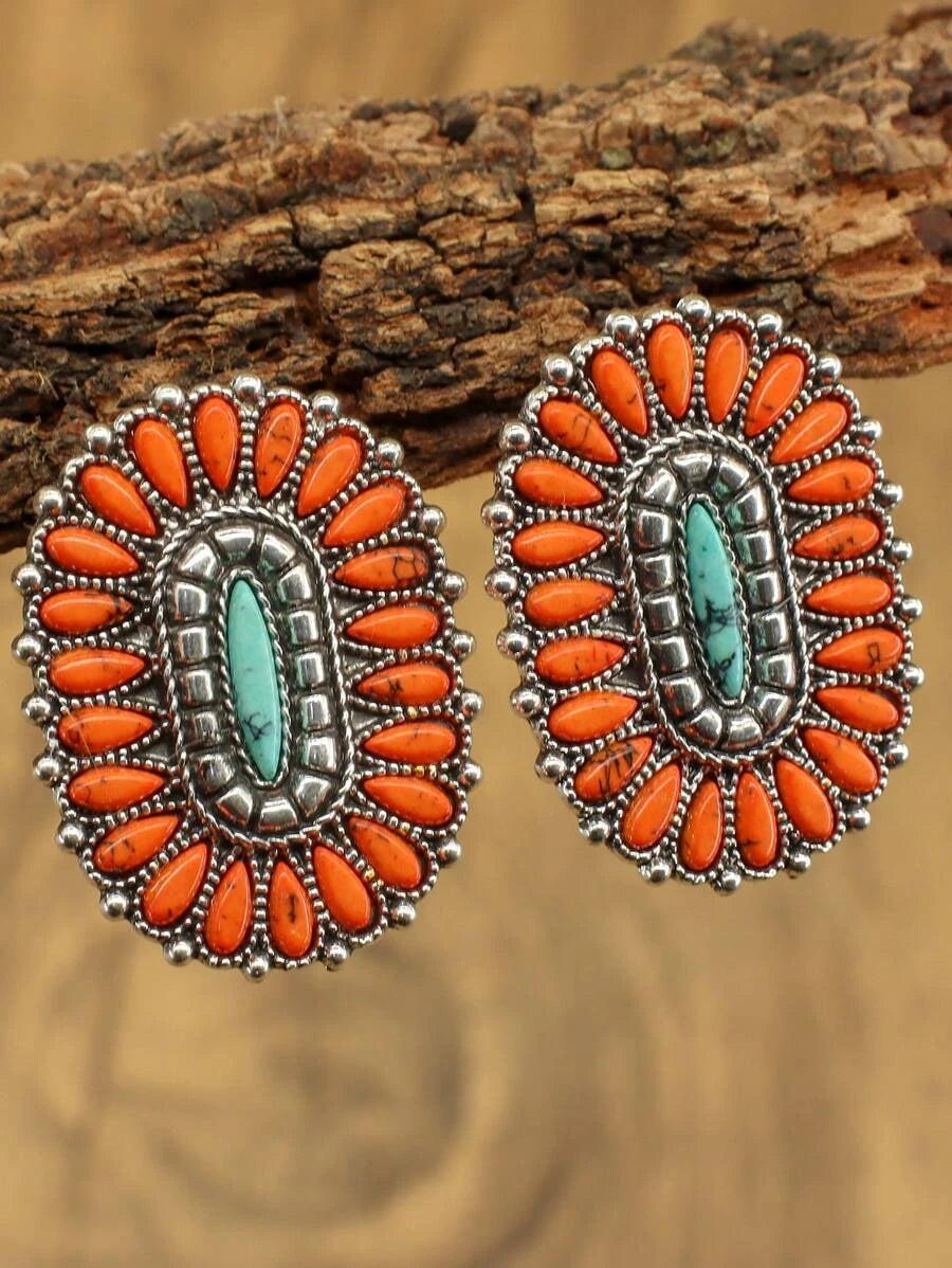 Western Style Turquoise Pendant Earrings