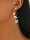 Floral Rhinestone Tassel Stud Earrings