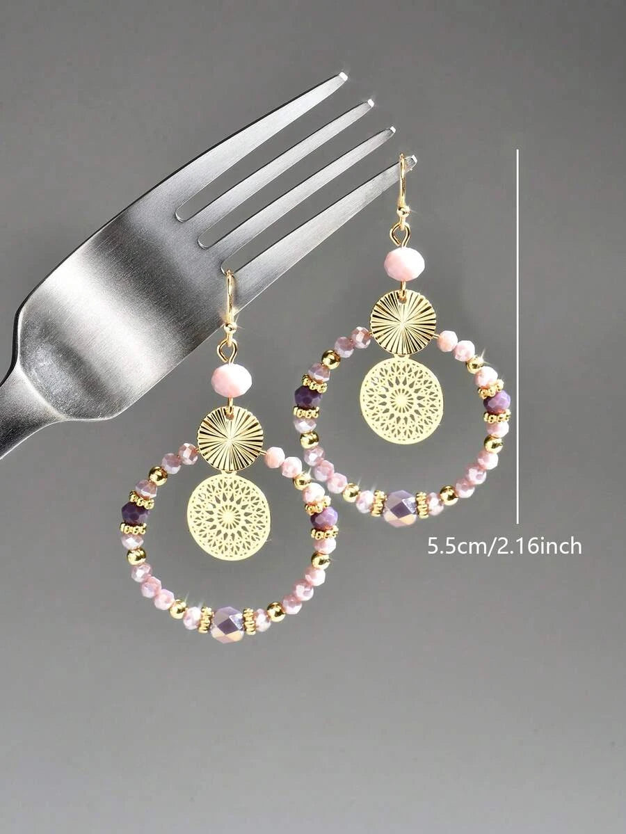 Retro Crystal Beaded Pendant Earrings