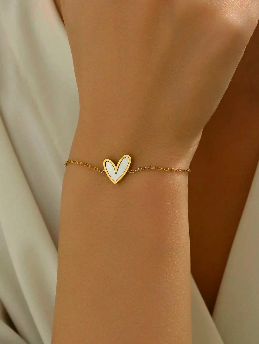 Gold Plated Stainless Steel Asymmetrical Heart Bracelet
