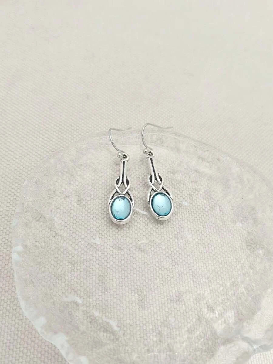 Bohemian Sea Blue Faux Gemstone Pendant Earrings