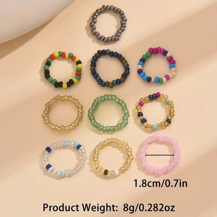 Bohemian Mixed Color Seed Bead Rings