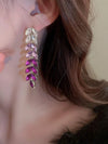 Gradient Purple Leaf Crystal Earrings