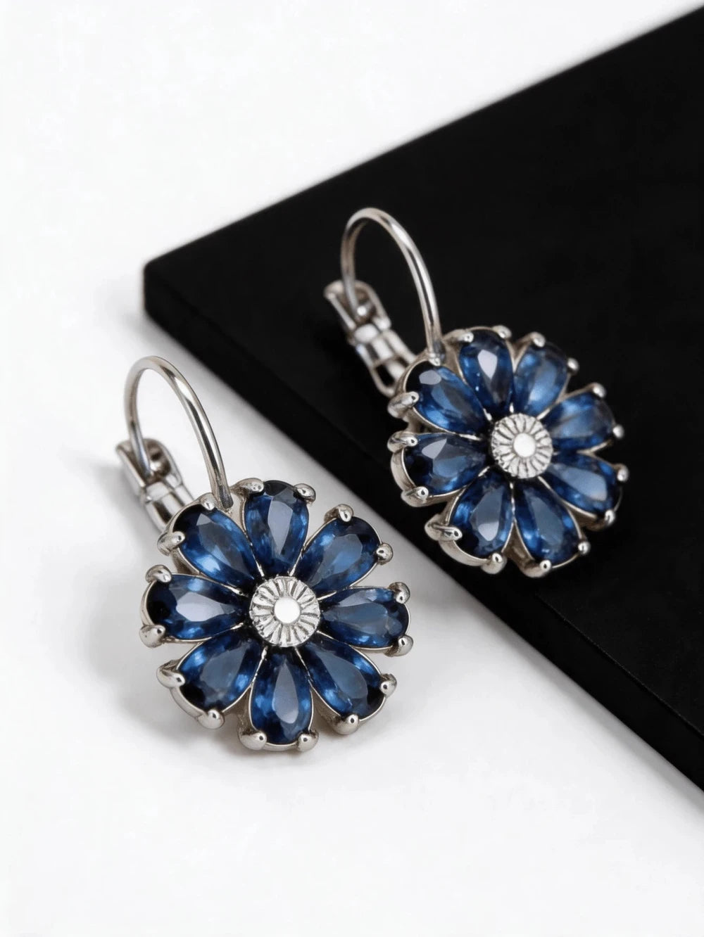 Vintage Floral Royal Blue Dangle Earrings