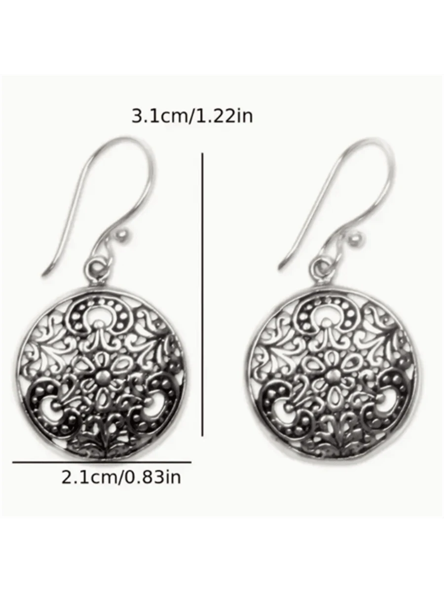 Vintage Carved Flower Round Pendant Earrings