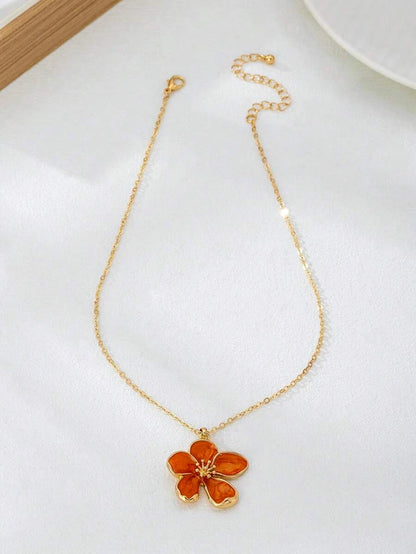 Enameled Flower Pendant Necklace