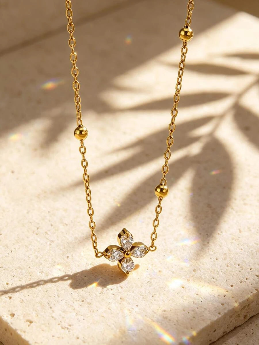 Minimalist Stainless Steel Glass Flower Pendant Necklace