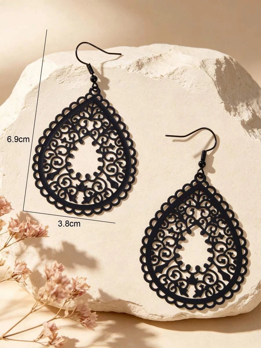 Black Hollow Teardrop Earrings
