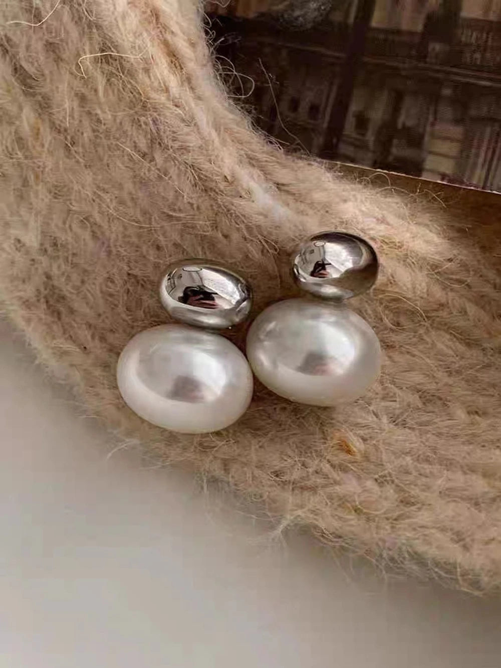 Gold Plated Faux Pearl Stud Earrings