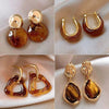 Vintage Amber Cat Eye Stone Earrings