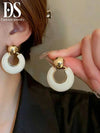 Vintage White Enamel Geometric Circle Earrings