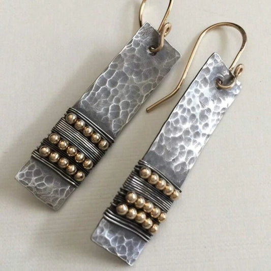 Hammered Rectangular Drop Earrings