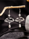 Chinese Style Folding Fan Pearl Earrings