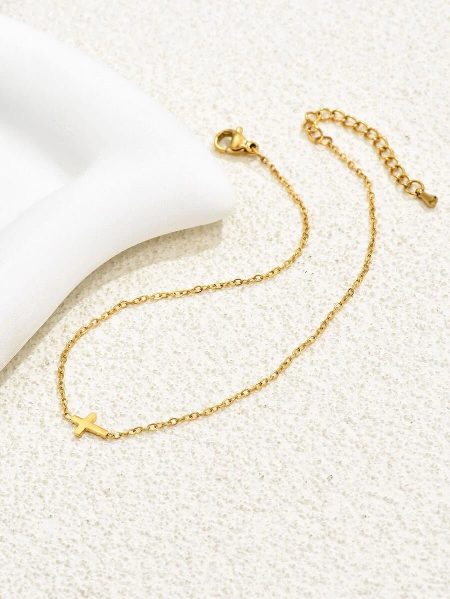 Gold Plated Stainless Steel Cross Bracelet