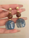 Vintage Asymmetrical Tie Dye Acrylic Long Pendant Earrings