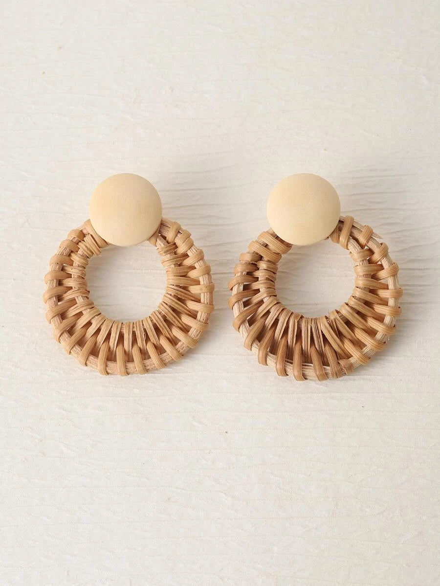 Handmade Woven Rattan Circle Earrings