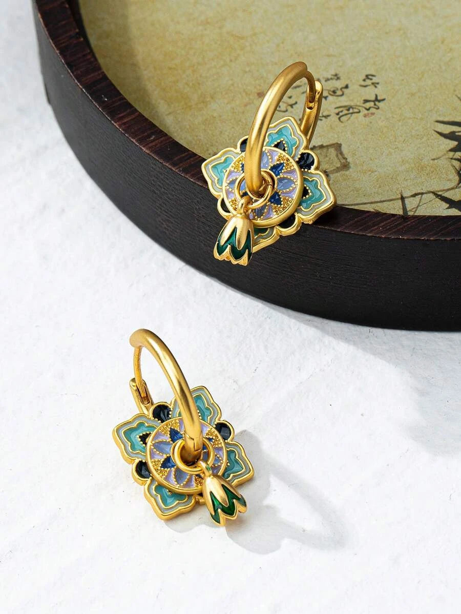 Enamel Geometric Hoop Earrings
