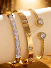 Floral Rhinestone Gold Plated Bracelet Set