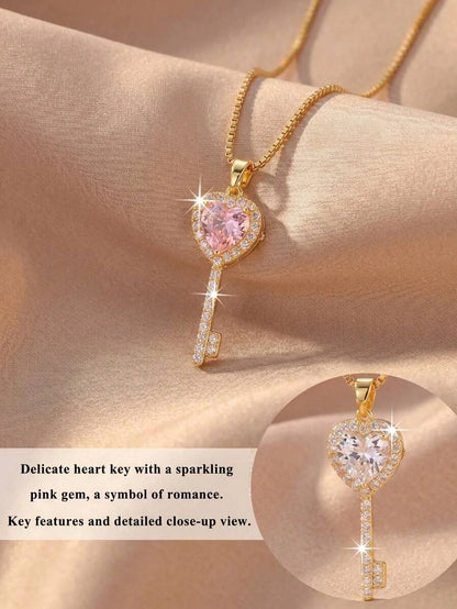 Gold Plated Heart Key Pendant Necklace