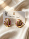Pink Enamel Shell Stud Earrings