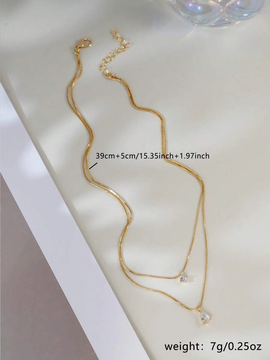 Minimalist Water Drop Double Layer Pendant Necklace
