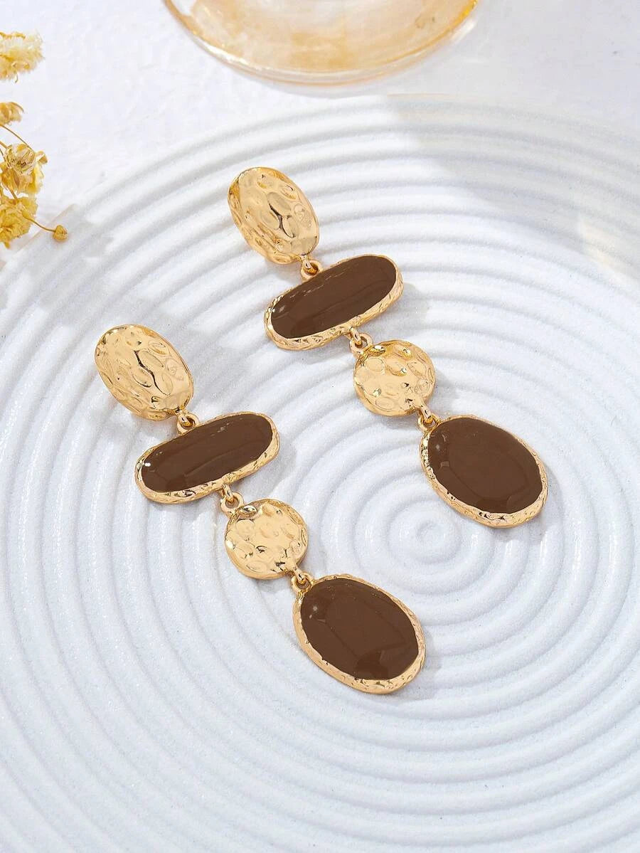 French Vintage Enamel Asymmetrical Geometric Drop Earrings
