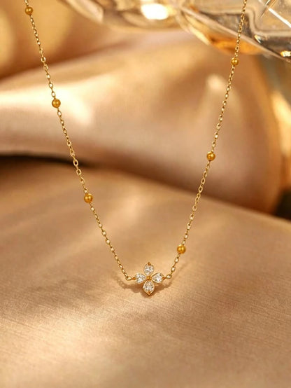 Minimalist Stainless Steel Glass Flower Pendant Necklace