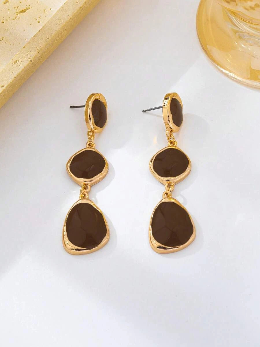 French Vintage Enamel Asymmetrical Long Earrings