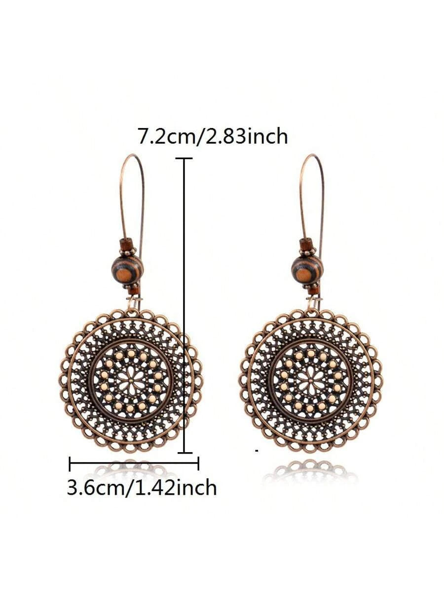 Vintage Carved Flower Dangle Earrings