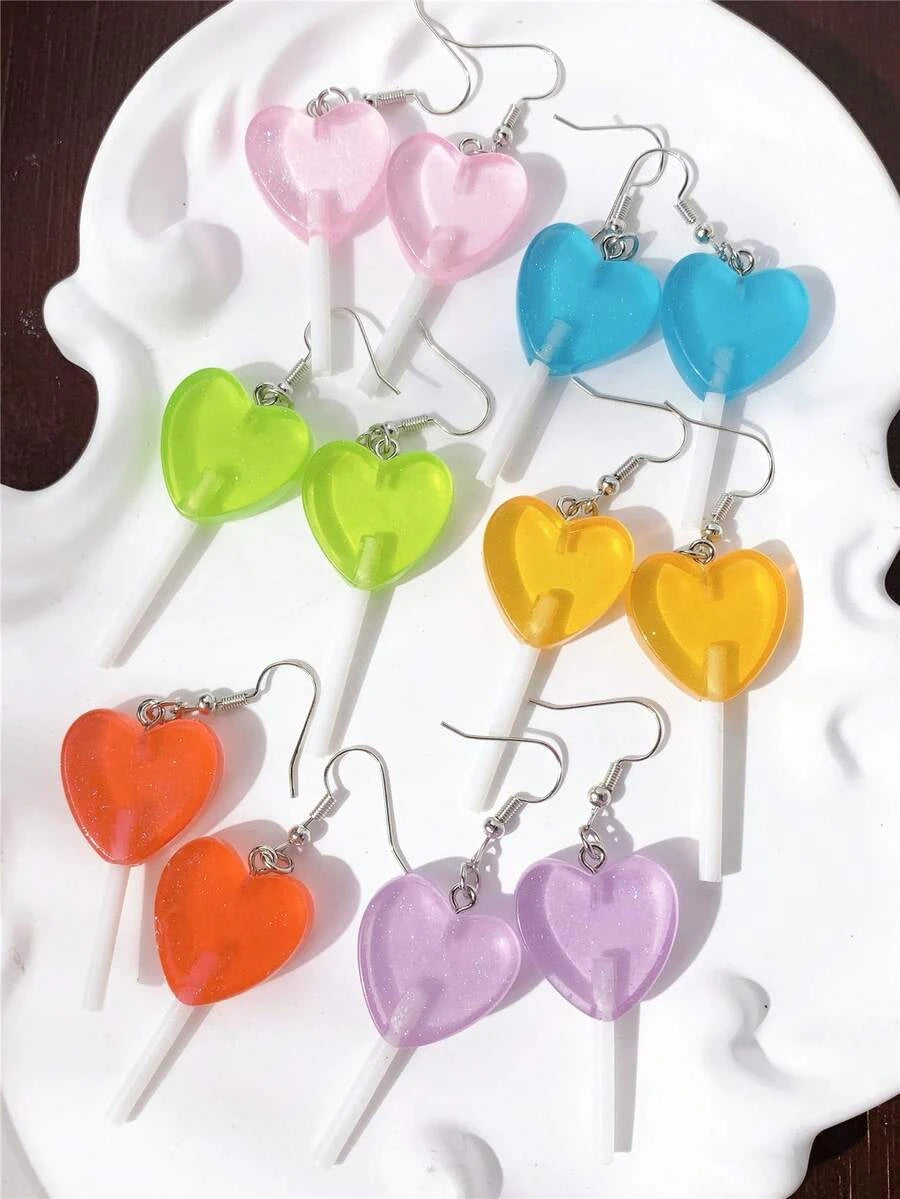 Summer Vacation Resin Heart Lollipop Dangle Earrings