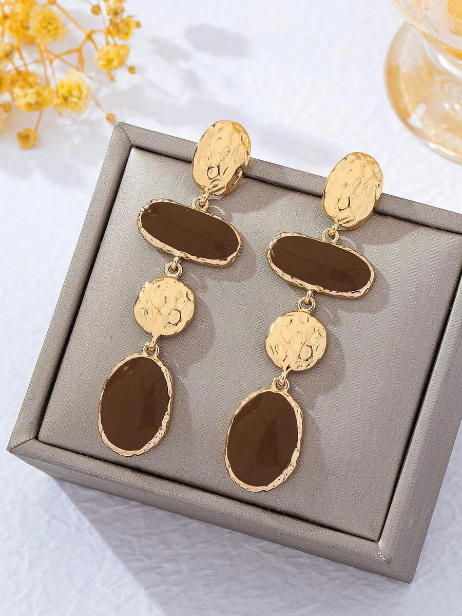 French Vintage Enamel Asymmetrical Geometric Drop Earrings