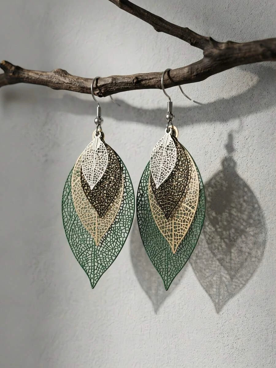 Bohemian Gold Hollow Leaf Earrings