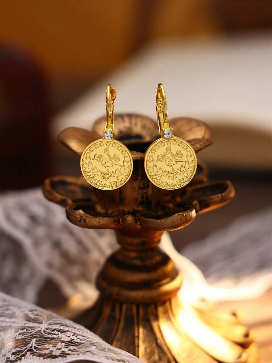 Gold Plated Coin Shaped Retro Earrings