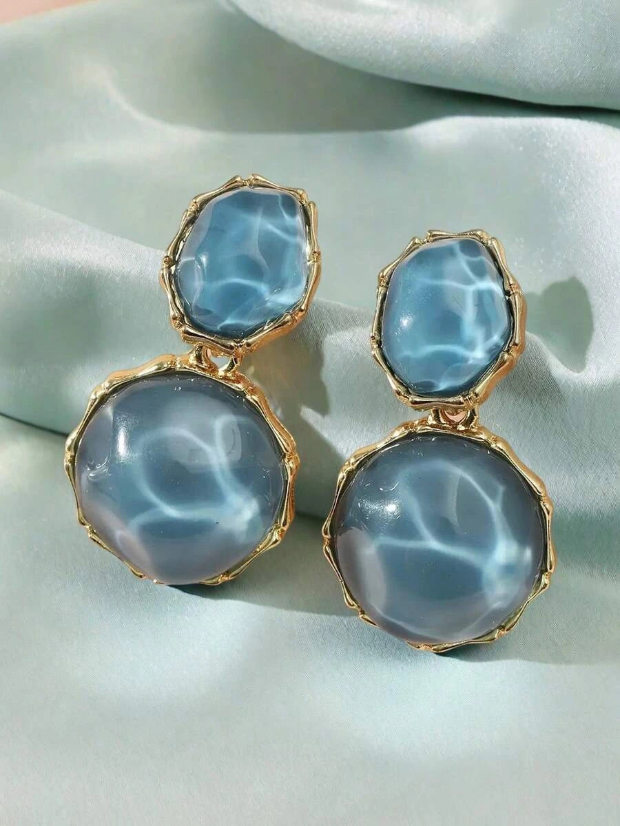 Asymmetric Green Wave Drop Earrings