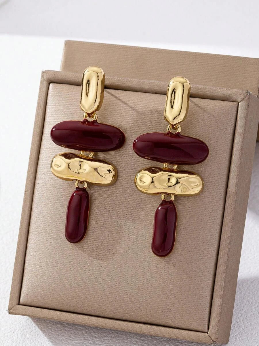 Exaggerated Asymmetric Geometric Enamel Dangle Earrings
