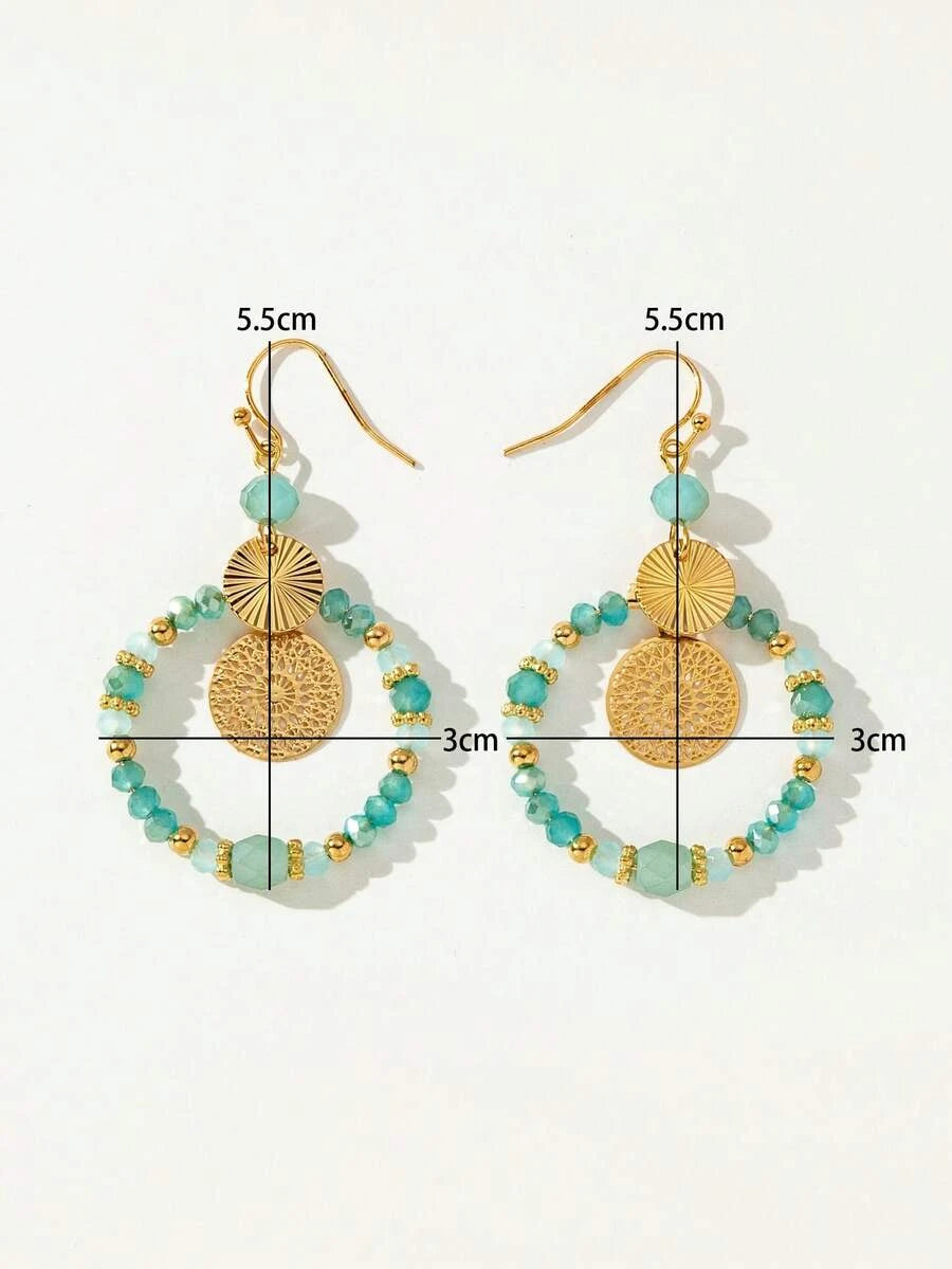 Retro Crystal Beaded Pendant Earrings